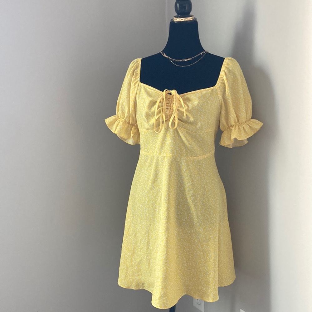 ♻️Yellow Puff Sleeve Dress